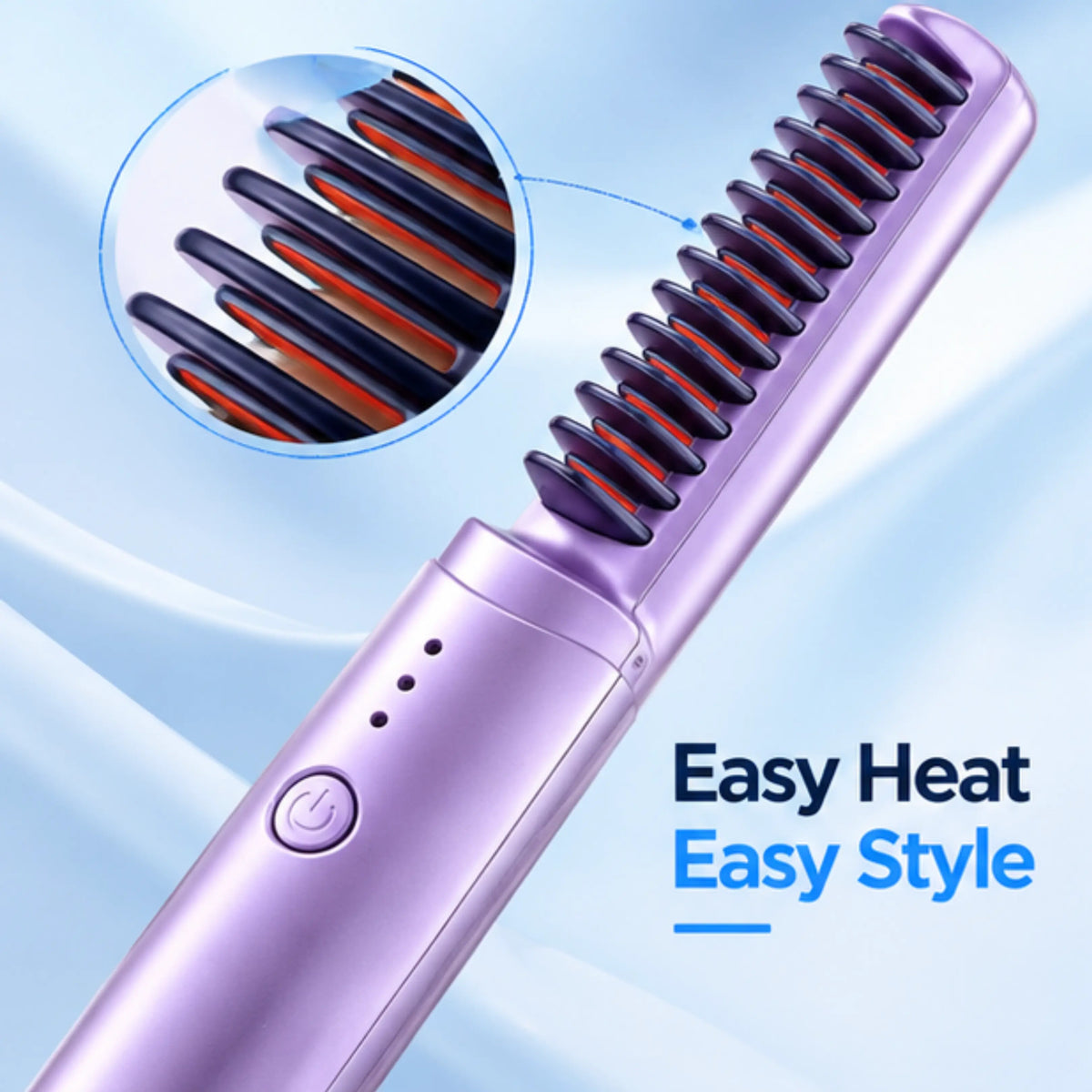 Cordless Hair Straightener Comb – 3 Heat Settings, Portabl