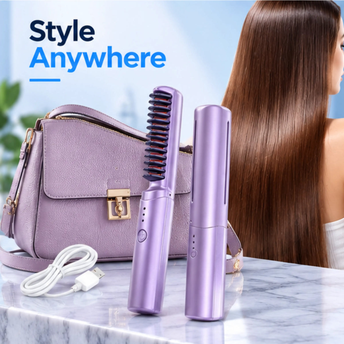 Cordless Hair Straightener Comb – 3 Heat Settings, Portabl