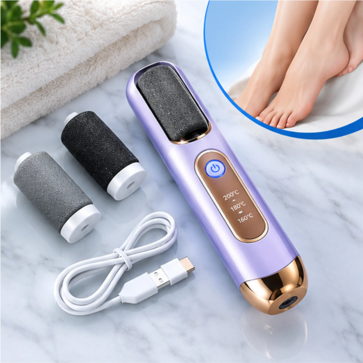 Electric Pedicure Foot File – 2 Speeds, 2 Rollers, Rechargeable