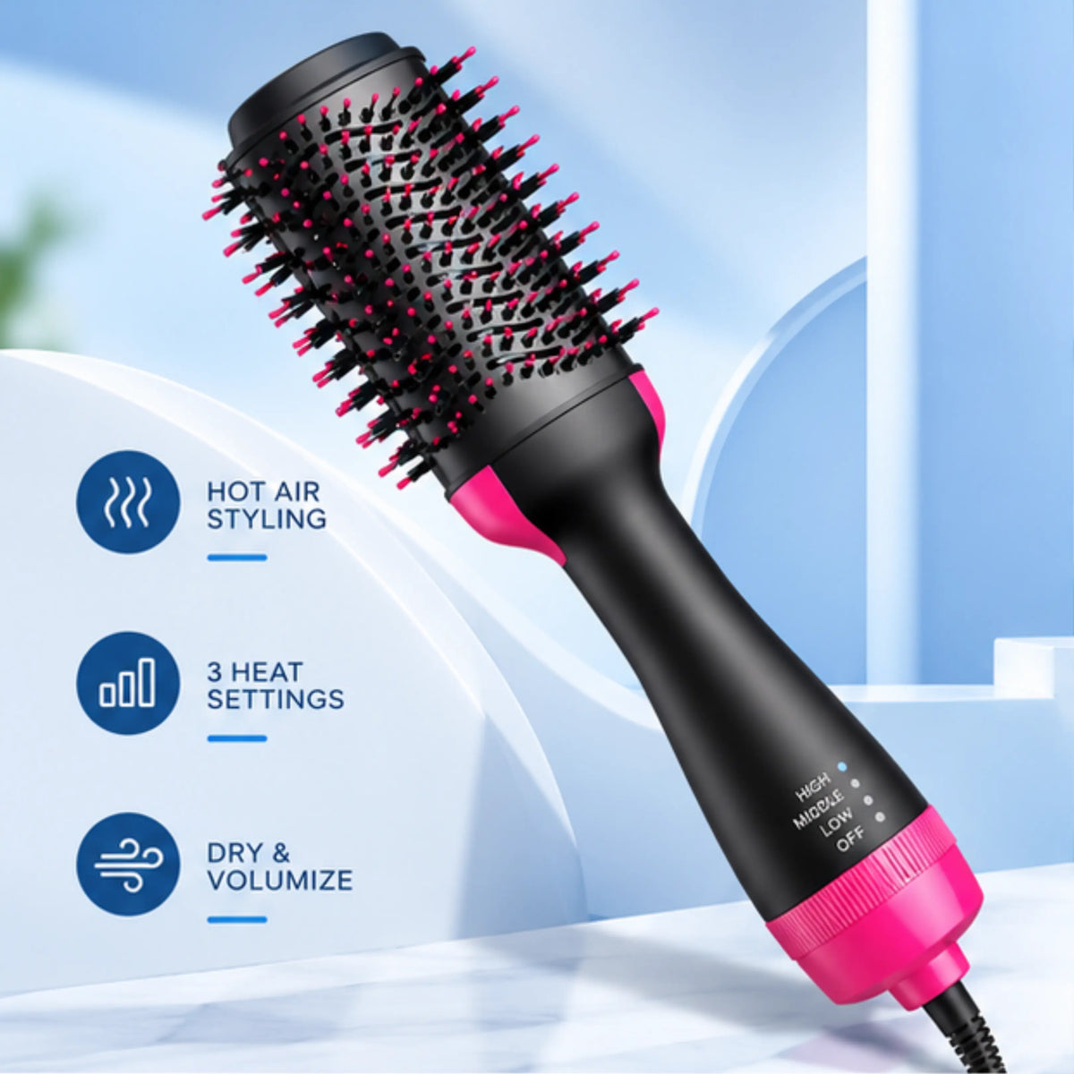Oval Hot Air Brush & Volumizer – 1200W, 3 Heat Settings